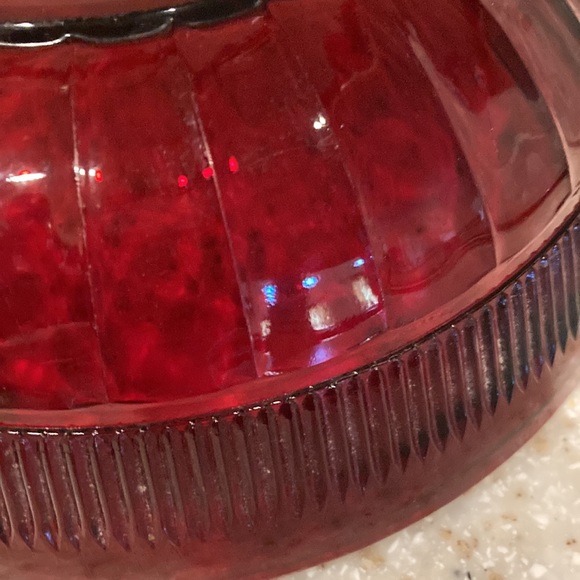 Red Glass Depression Bowl with handles 8”Round x 3” Tall - Picture 5 of 6